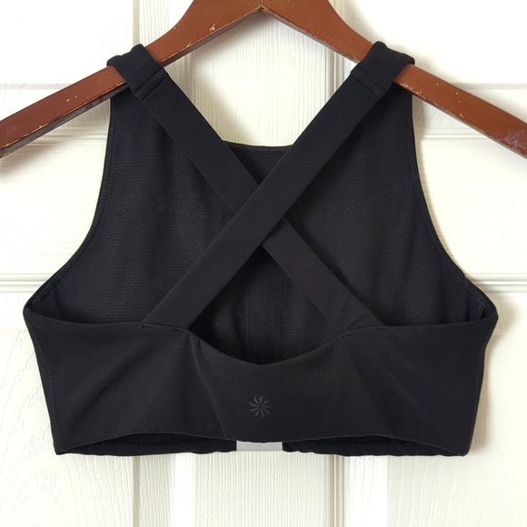 Athleta Powervita Rose Stripe Round Neck Crossback Pullover Sports Bra Black S - Picture 7 of 10